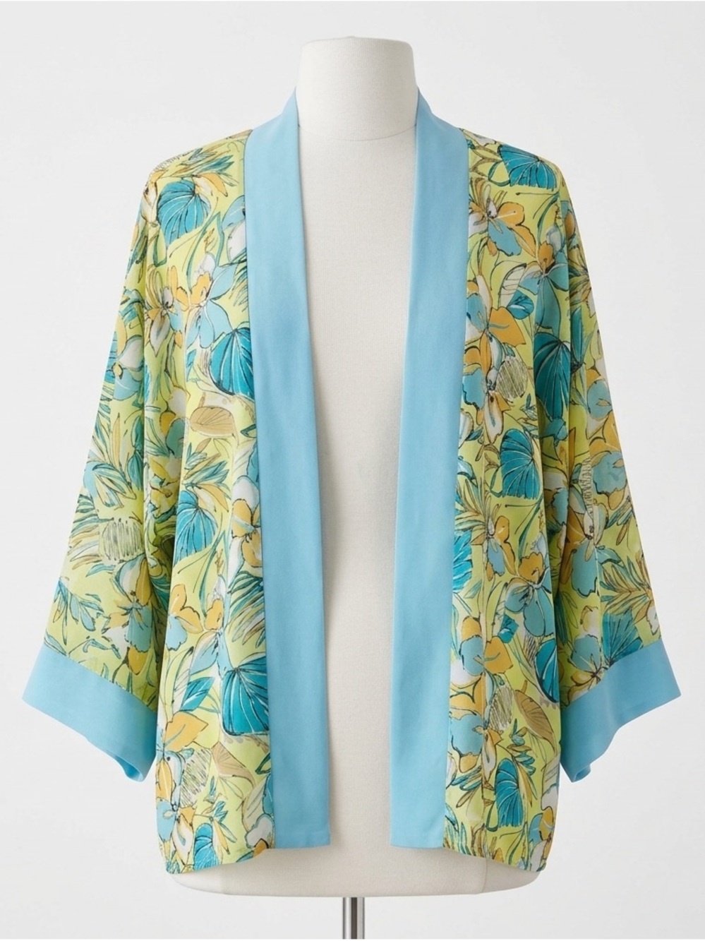 Marsh Landing Silk Vintage Kimono Coverup Tropical Floral Open Front Size S/M